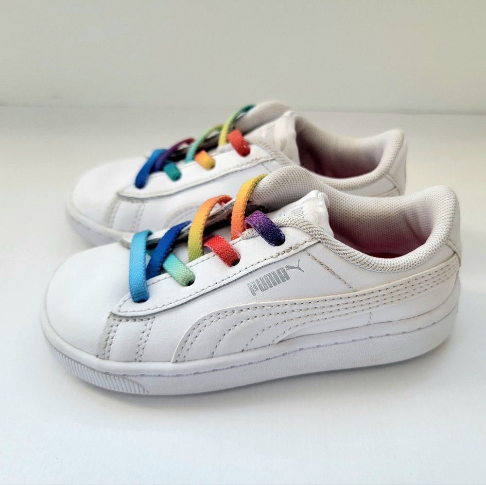 Puma Toddler's White Sneakers Size 9C Colorful Rainbow Laces